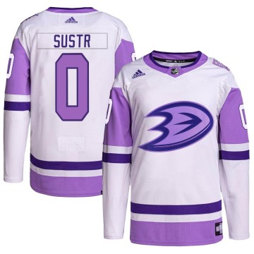 Authentic Adidas Men's Andrej Sustr Anaheim Ducks Hockey Fights Cancer Primegreen Jersey - White/Purple
