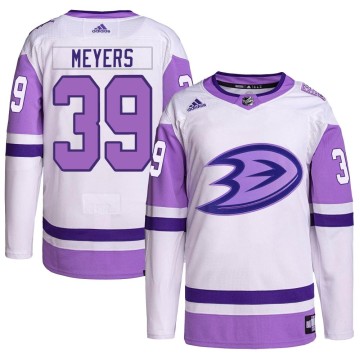 Authentic Adidas Men's Ben Meyers Anaheim Ducks Hockey Fights Cancer Primegreen Jersey - White/Purple