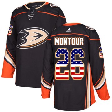 Authentic Adidas Men's Brandon Montour Anaheim Ducks USA Flag Fashion Jersey - Black