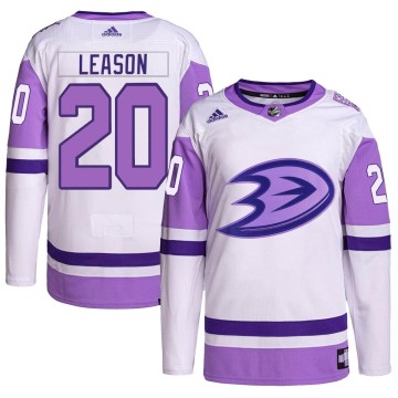 Authentic Adidas Men's Brett Leason Anaheim Ducks Hockey Fights Cancer Primegreen Jersey - White/Purple