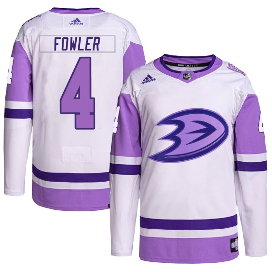 Authentic Adidas Men's Cam Fowler Anaheim Ducks Hockey Fights Cancer Primegreen Jersey - White/Purple