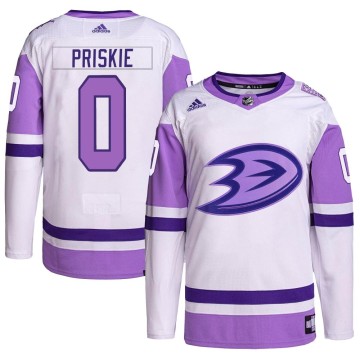 Authentic Adidas Men's Chase Priskie Anaheim Ducks Hockey Fights Cancer Primegreen Jersey - White/Purple