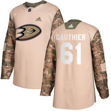 Authentic Adidas Men's Cutter Gauthier Anaheim Ducks Veterans Day Practice Jersey - Camo