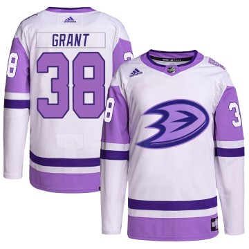 Authentic Adidas Men's Derek Grant Anaheim Ducks Hockey Fights Cancer Primegreen Jersey - White/Purple