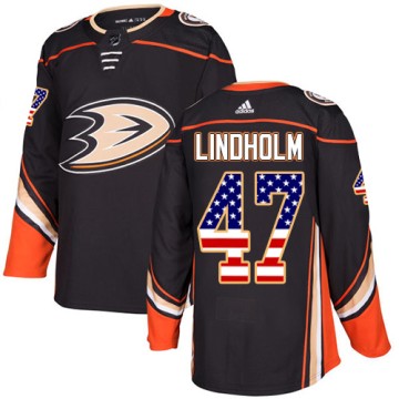 Authentic Adidas Men's Hampus Lindholm Anaheim Ducks USA Flag Fashion Jersey - Black