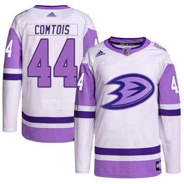 Authentic Adidas Men's Max Comtois Anaheim Ducks Hockey Fights Cancer Primegreen Jersey - White/Purple