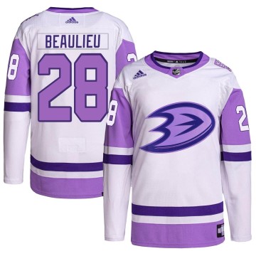 Authentic Adidas Men's Nathan Beaulieu Anaheim Ducks Hockey Fights Cancer Primegreen Jersey - White/Purple