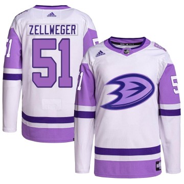Authentic Adidas Men's Olen Zellweger Anaheim Ducks Hockey Fights Cancer Primegreen Jersey - White/Purple