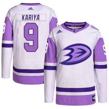 Authentic Adidas Men's Paul Kariya Anaheim Ducks Hockey Fights Cancer Primegreen Jersey - White/Purple