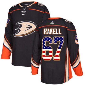 Authentic Adidas Men's Rickard Rakell Anaheim Ducks USA Flag Fashion Jersey - Black