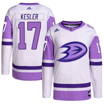 Authentic Adidas Men's Ryan Kesler Anaheim Ducks Hockey Fights Cancer Primegreen Jersey - White/Purple