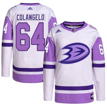Authentic Adidas Men's Sam Colangelo Anaheim Ducks Hockey Fights Cancer Primegreen Jersey - White/Purple