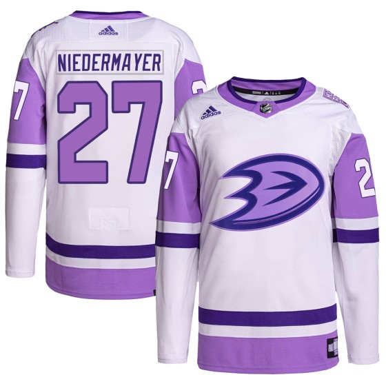 Authentic Adidas Men's Scott Niedermayer Anaheim Ducks Hockey Fights Cancer Primegreen Jersey - White/Purple
