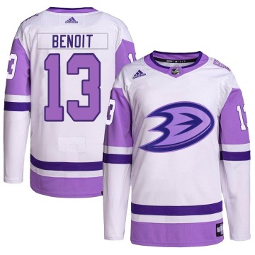 Authentic Adidas Men's Simon Benoit Anaheim Ducks Hockey Fights Cancer Primegreen Jersey - White/Purple
