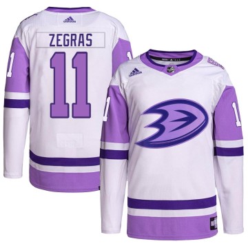 Authentic Adidas Men's Trevor Zegras Anaheim Ducks Hockey Fights Cancer Primegreen Jersey - White/Purple