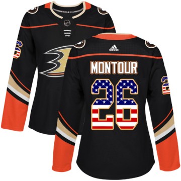 Authentic Adidas Women's Brandon Montour Anaheim Ducks USA Flag Fashion Jersey - Black