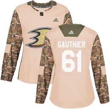 Authentic Adidas Women's Cutter Gauthier Anaheim Ducks Veterans Day Practice Jersey - Camo