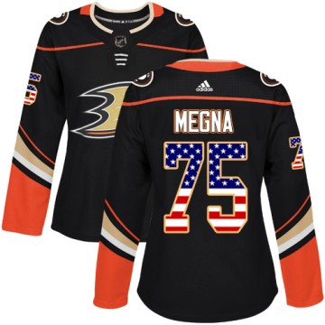 Authentic Adidas Women's Jaycob Megna Anaheim Ducks USA Flag Fashion Jersey - Black