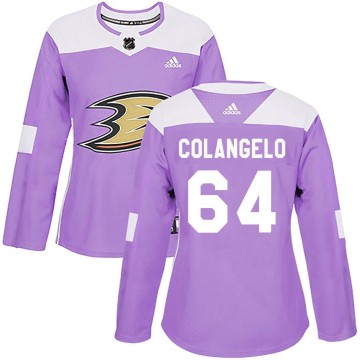 Authentic Adidas Women's Sam Colangelo Anaheim Ducks Fights Cancer Practice Jersey - Purple