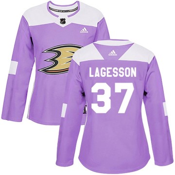 Authentic Adidas Women's William Lagesson Anaheim Ducks Fights Cancer Practice Jersey - Purple