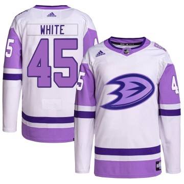 Authentic Adidas Youth Colton White Anaheim Ducks Hockey Fights Cancer Primegreen Jersey - White/Purple