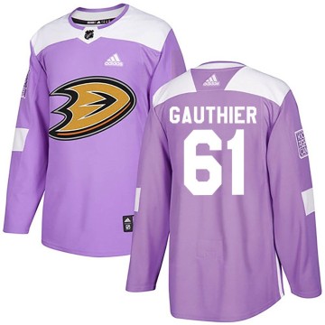 Authentic Adidas Youth Cutter Gauthier Anaheim Ducks Fights Cancer Practice Jersey - Purple