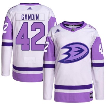 Authentic Adidas Youth Glenn Gawdin Anaheim Ducks Hockey Fights Cancer Primegreen Jersey - White/Purple