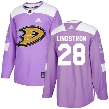 Authentic Adidas Youth Gustav Lindstrom Anaheim Ducks Fights Cancer Practice Jersey - Purple