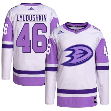 Authentic Adidas Youth Ilya Lyubushkin Anaheim Ducks Hockey Fights Cancer Primegreen Jersey - White/Purple