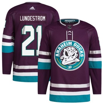 Authentic Adidas Youth Isac Lundestrom Anaheim Ducks 30th Anniversary Primegreen Jersey - Purple