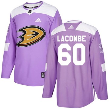 Authentic Adidas Youth Jackson LaCombe Anaheim Ducks Fights Cancer Practice Jersey - Purple