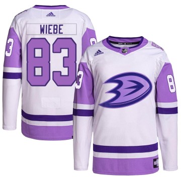 Authentic Adidas Youth Jaxsen Wiebe Anaheim Ducks Hockey Fights Cancer Primegreen Jersey - White/Purple