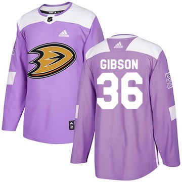 Authentic Adidas Youth John Gibson Anaheim Ducks Fights Cancer Practice Jersey - Purple