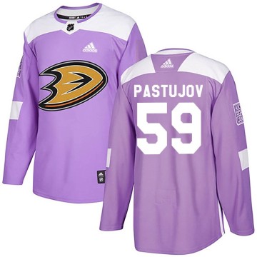 Authentic Adidas Youth Sasha Pastujov Anaheim Ducks Fights Cancer Practice Jersey - Purple