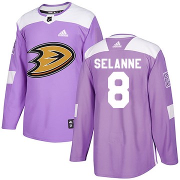 Authentic Adidas Youth Teemu Selanne Anaheim Ducks Fights Cancer Practice Jersey - Purple