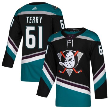 Authentic Adidas Youth Troy Terry Anaheim Ducks Teal Alternate Jersey - Black