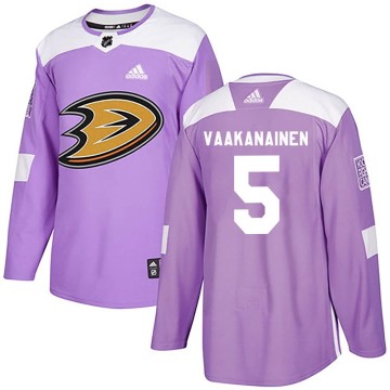Authentic Adidas Youth Urho Vaakanainen Anaheim Ducks Fights Cancer Practice Jersey - Purple