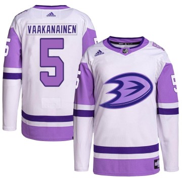 Authentic Adidas Youth Urho Vaakanainen Anaheim Ducks Hockey Fights Cancer Primegreen Jersey - White/Purple