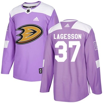 Authentic Adidas Youth William Lagesson Anaheim Ducks Fights Cancer Practice Jersey - Purple