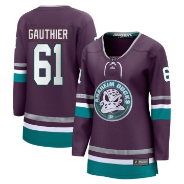 Premier Fanatics Branded Women's Cutter Gauthier Anaheim Ducks 30th Anniversary Breakaway Jersey - Purple