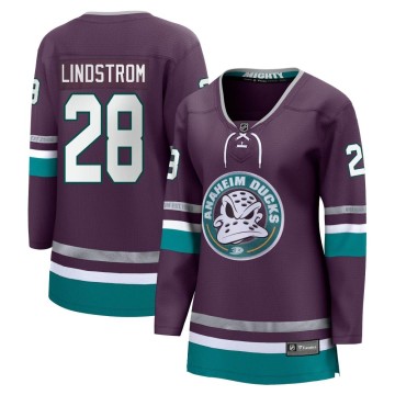 Premier Fanatics Branded Women's Gustav Lindstrom Anaheim Ducks 30th Anniversary Breakaway Jersey - Purple