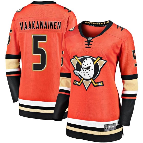 Premier Fanatics Branded Women's Urho Vaakanainen Anaheim Ducks Breakaway 2019/20 Alternate Jersey - Orange